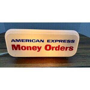 Vintage 1950s American Express Money Order Sign Light Plastic Metal Display